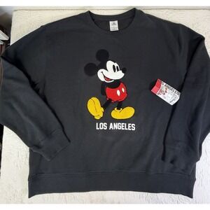 Disney Chenille Mickey Mouse Black XL Unisex Los Angeles Sweatshirt Pullover NWT